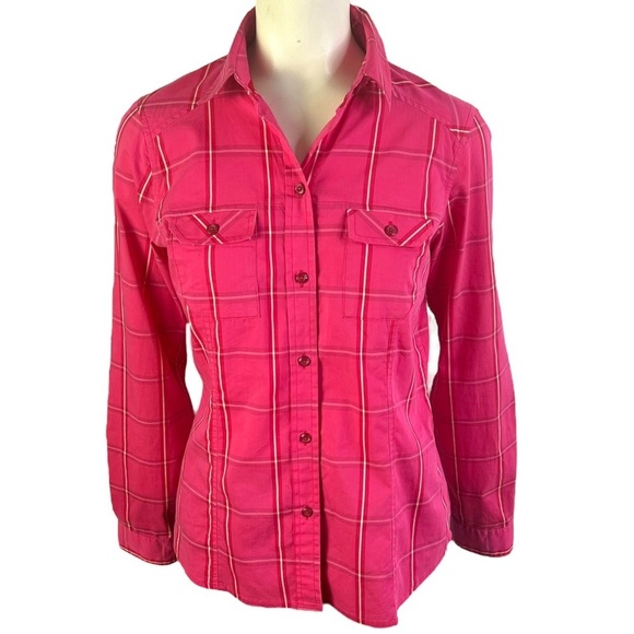 ARC’TERYX  PINK BUTTON DOWN SHIRT PLAID BUTTON DOWN SHIRT COTTON TOP SIZE MEDIUM - Picture 1 of 14